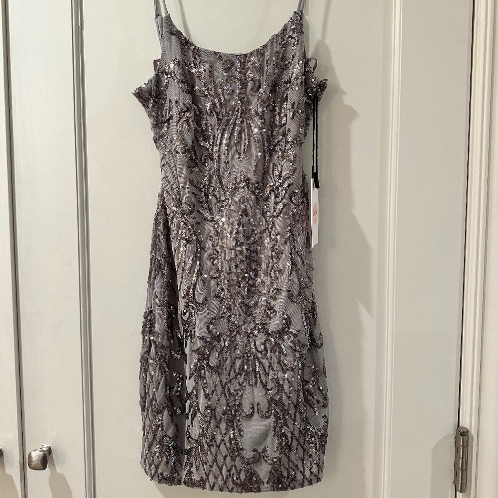 Silver Sparkly Fully Lined Mini With Spaghetti St… - image 1